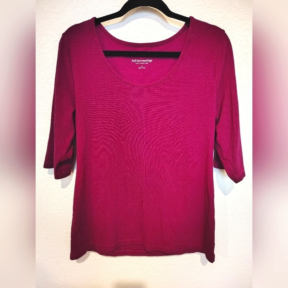 Soft Surroundings Women's Scoop Neck 3/4 Sleeve Top